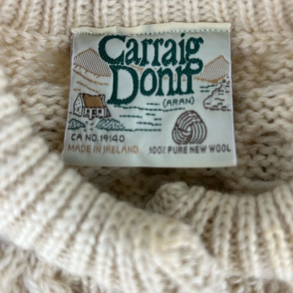 CREAM IVORY COLOR CARRAIG DONN ARAN NEW WOOL TODDLER SMALL SWEATER